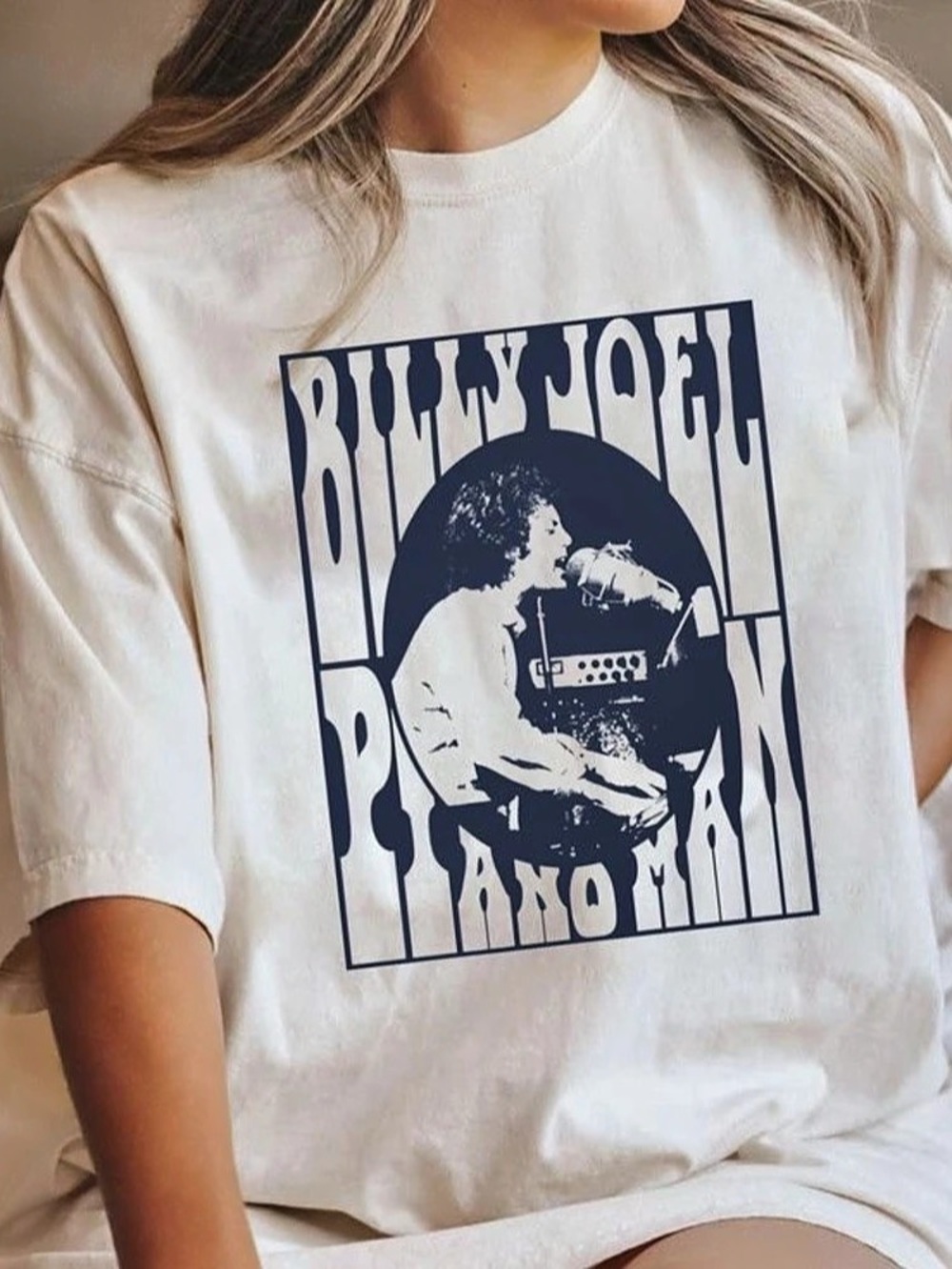 Billy Joel Piano Man Graphic Tee White & Blue